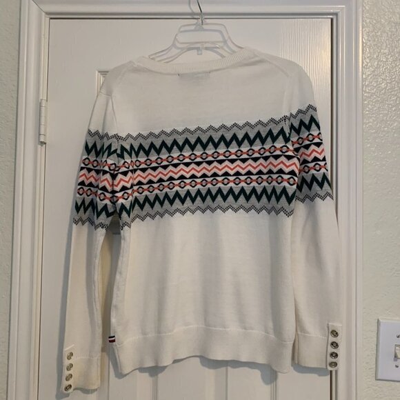Tommy Hilfiger Sweater Size Medium Cream & Geometric Design Pullover - Picture 10 of 12